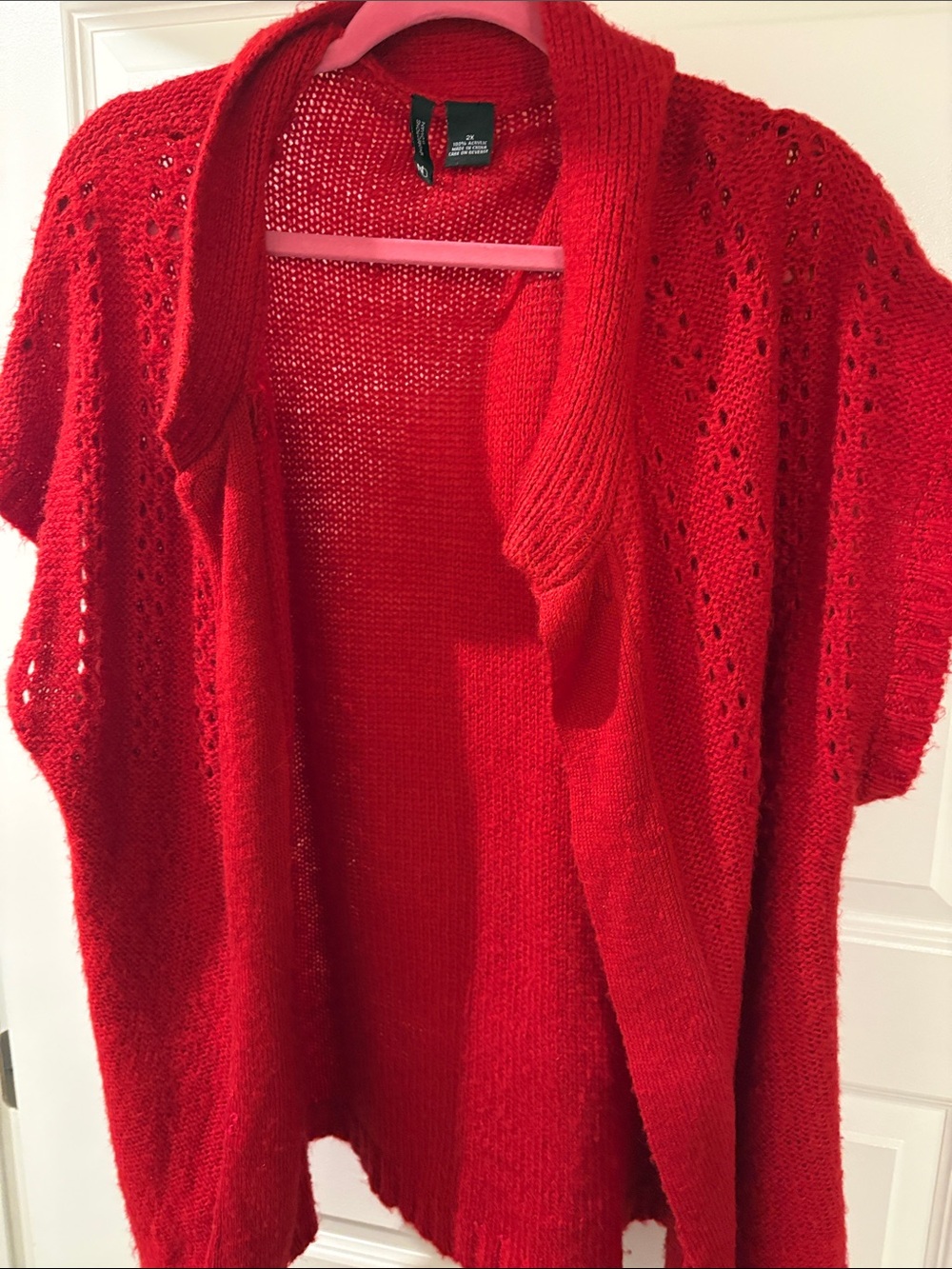 new directions Bright Red Open-Front Knit Cardigan